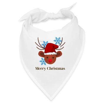 Rudolph mit Santa Hut und Schneeflocken - Bandana - Weiß - Vorne