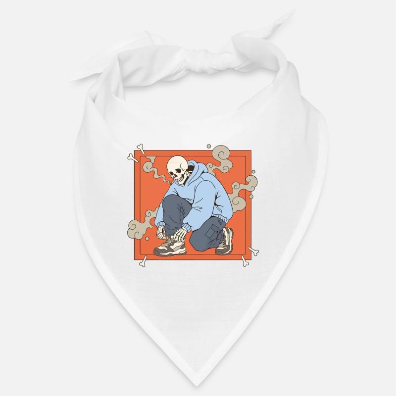 Skelett im Kapuzenpullover auf orangefarbenem Rahmen Bandana