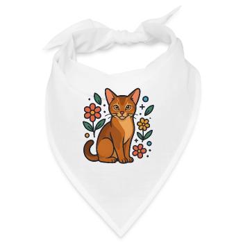 Abessinierkatze zwischen Sommerblumen - Bandana - Weiß - Vorne