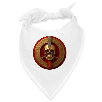 Goldener Totenkopf und roter Kreis Gitarre - Bandana - Weiß - Vorne