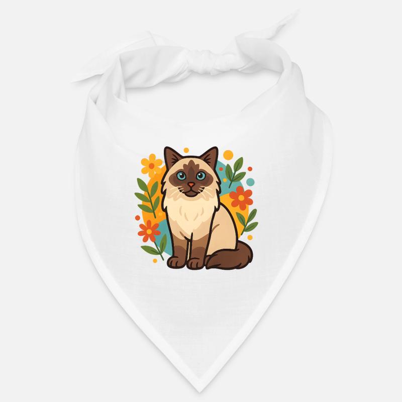 Ragdoll Cat with Flower Circle - Bandana - white