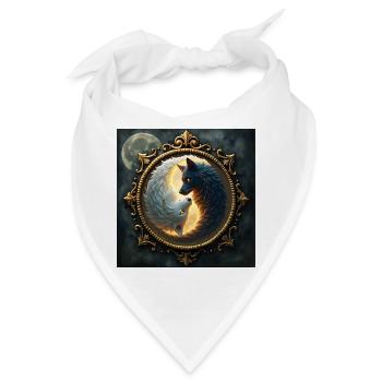 Moon Wolves: Yin Yang im goldenen Rahmen - Bandana - Weiß - Vorne