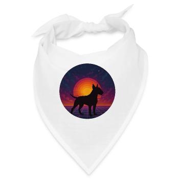 Neon-Sonnenuntergangs-Hund-Silhouette - Bandana - Weiß - Vorne