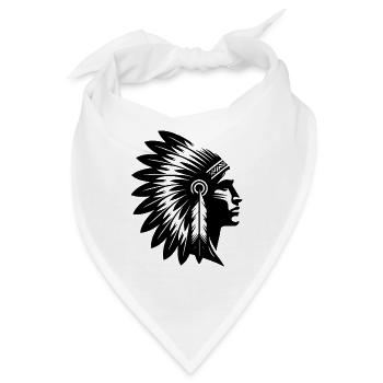 Stolzer Krieger Gesicht mit prächtigem Kopfschmuck - Bandana - Weiß - Vorne