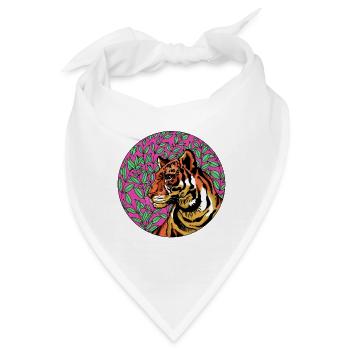 Tiger im rosa Laub - Bandana - Weiß - Vorne