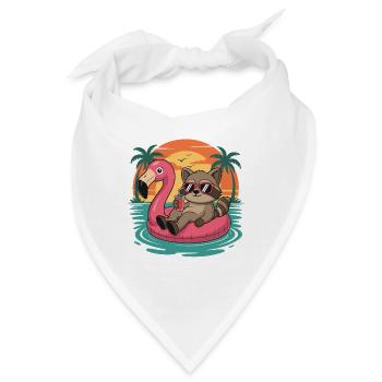 Lustiger Waschbär entspannt sich auf Flamingo Float Sunset - Bandana - Weiß - Vorne