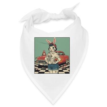 Häsin Racer Pinup Retro Auto - Bandana - Weiß - Vorne