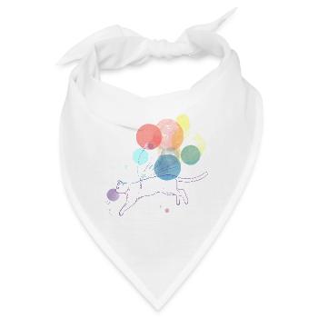 Bunte Katze mit schwebenden Ballons Illustration - Bandana - Weiß - Vorne