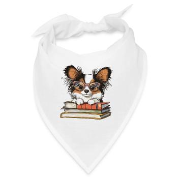 Süßes Papillon-Hundelesebuch mit Brille - Bandana - Weiß - Vorne