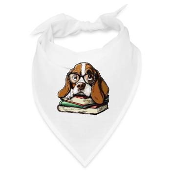 Niedliches Basset Hound Dog Lesebuch mit Brille - Bandana - Weiß - Vorne