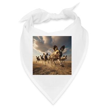 Wildhund-Meute im Staub – Kraft der Savanne - Bandana - Weiß - Vorne