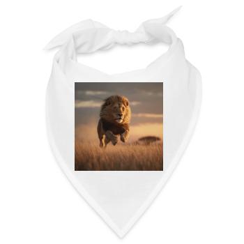 Löwe In Savanne im Spurt - Bandana - Weiß - Vorne