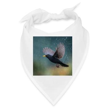 Amsel im Regen Schwarzdrossel im Frühlingsregen - Bandana - Weiß - Vorne