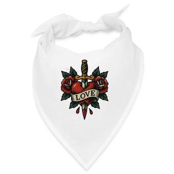 Herz Dolch Tattoo mit Rosen - Bandana - Weiß - Vorne