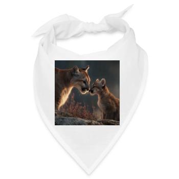 Cougar Berglöwen Mutter & Jungtier – Pure Liebe - Bandana - Weiß - Vorne