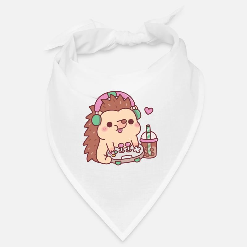 Cute Hedgehog With Game Controller And Boba Tea Bandana