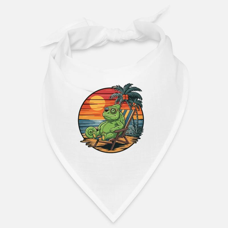 Funny Chameleon on Beach Summer Vacation Sunset Bandana