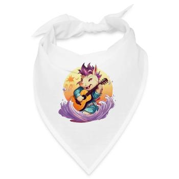 Kawaii Drache mit Gitarre am Meer - Bandana - Weiß - Vorne