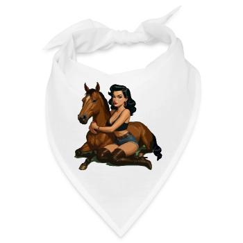 Pin-up-Reiter mit Pferd - Bandana - Weiß - Vorne