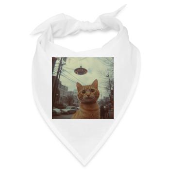 UFO-Katze über Neonstadt - Bandana - Weiß - Vorne