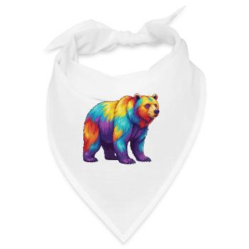 Bunte Bärenregenbogen-Pop-Art-Aquarell - Bandana - Weiß - Vorne