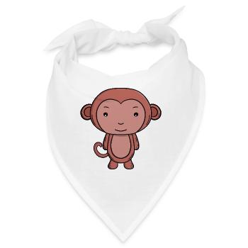 Niedlicher brauner Affe Kawaii Dschungeltier-Cartoon - Bandana - Weiß - Vorne