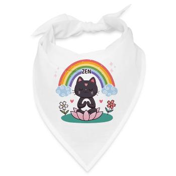 Zen-Katze auf Lotus und Regenbogen - Bandana - Weiß - Vorne