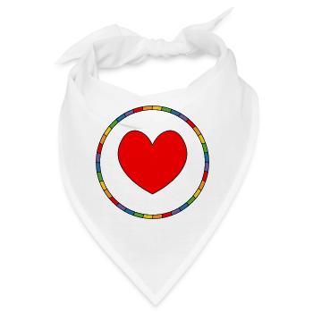 Queer LGBTQIA Herz im Regenbogenring - Bandana - Weiß - Vorne