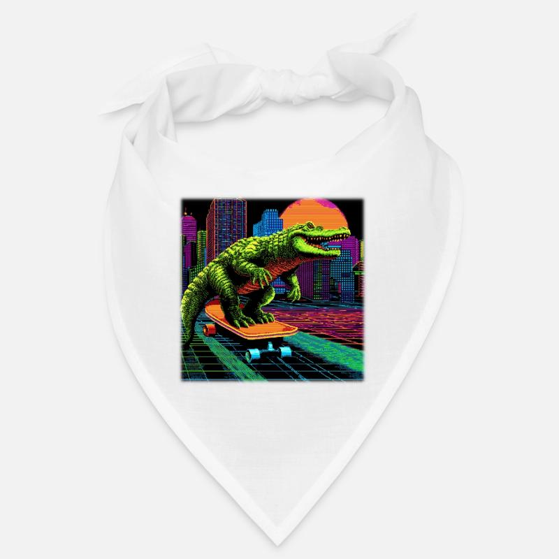 Pixel Art Crocodile – Retro Skater Synthwave Bandana