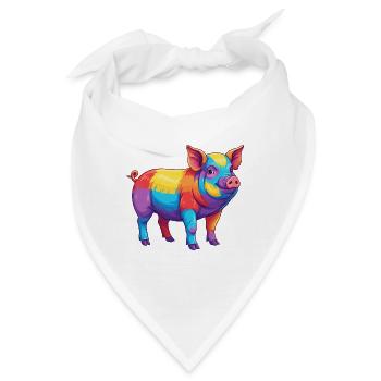 Buntes Schwein-Regenbogen-Pop-Art-Aquarell - Bandana - Weiß - Vorne