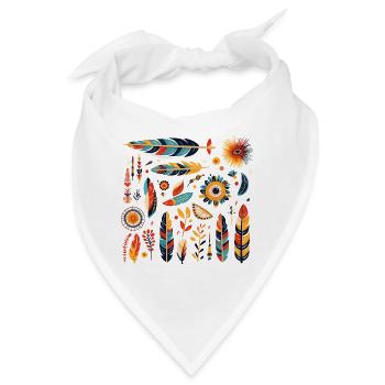 Boho Feder und Blüten Muster - Bandana - Weiß - Vorne