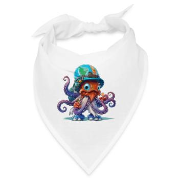 Oktopus Entdecker mit Weltkartenhelm - Bandana - Weiß - Vorne