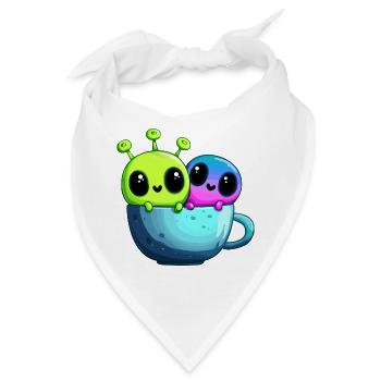 Kleines Alien-Paar in der Teetasse - Bandana - Weiß - Vorne
