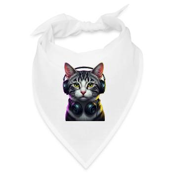 KatzenDJ Neon Kopfhörer Music lover cat - Bandana - Weiß - Vorne