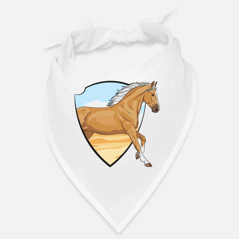 Ein Palomino-Pferd und eine Landschaft in einem Wappen Bandana