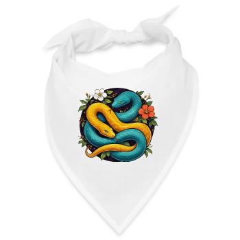Zwei Pythonschlangen im Blütenring - Bandana - Weiß - Vorne