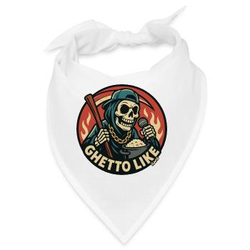 Skelett mit Mikrofon und Ghetto Like - Bandana - Weiß - Vorne