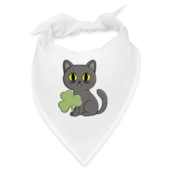 Grauer Katzen-Kleeblatt-Anhänger - Bandana - Weiß - Vorne