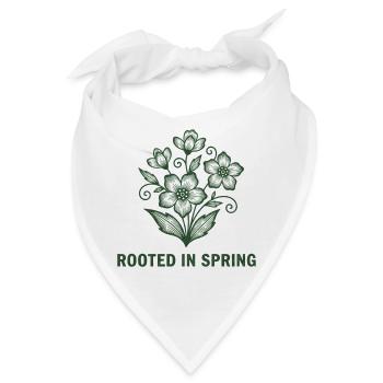 Wurzeln im Frühling Organischer Linoleumschnitt-Blütendruck - Bandana - Weiß - Vorne