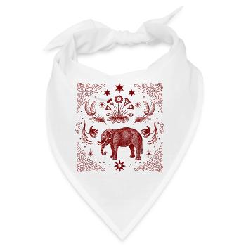 Roter Ornament-Elefant mit Sternenrahmen - Bandana - Weiß - Vorne