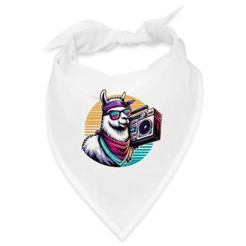 Lama mit Boombox im Retro-Vibe - Bandana - Weiß - Vorne