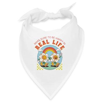 Be Happy in Real Life – Retro Blumen Spruch - Bandana - Weiß - Vorne