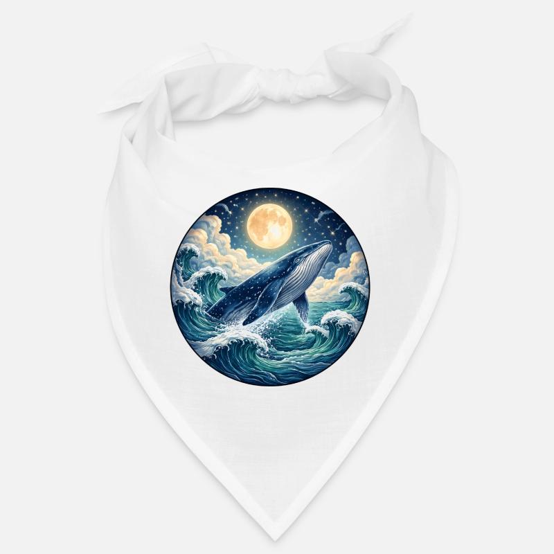 Blue Whale Under Full Moon Illustration Bandana