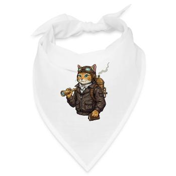 Cat Aviator Steampunk Explorer Kuriosität - Bandana - Weiß - Vorne
