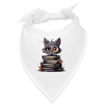 Kätzchen über Bücherstapel - Bandana - Weiß - Vorne