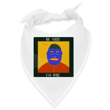 Be Nice Eat Rice: skurrile, surreale Volkskunst-Grafik - Bandana - Weiß - Vorne