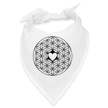 Lebensblume mit Herz schwarz -Achtsamkeit Selfcare - Bandana - Weiß - Vorne