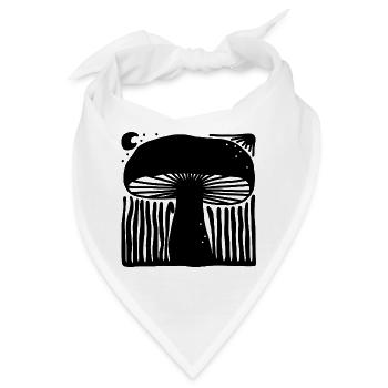 Mystische Himmlische Pilz-Linolschnitt-Illustration - Bandana - Weiß - Vorne
