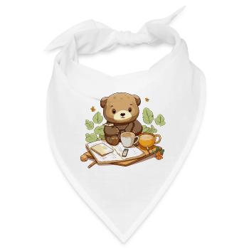 Kuschelbär beim Lesen mit Kaffee - Bandana - Weiß - Vorne
