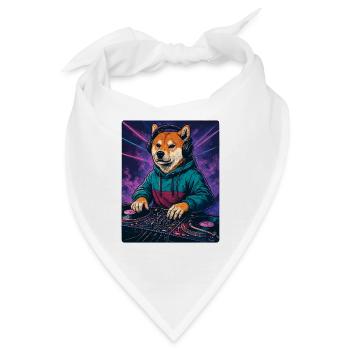 Shiba Inu DJ im Neon Club mit Turntables - Bandana - Weiß - Vorne